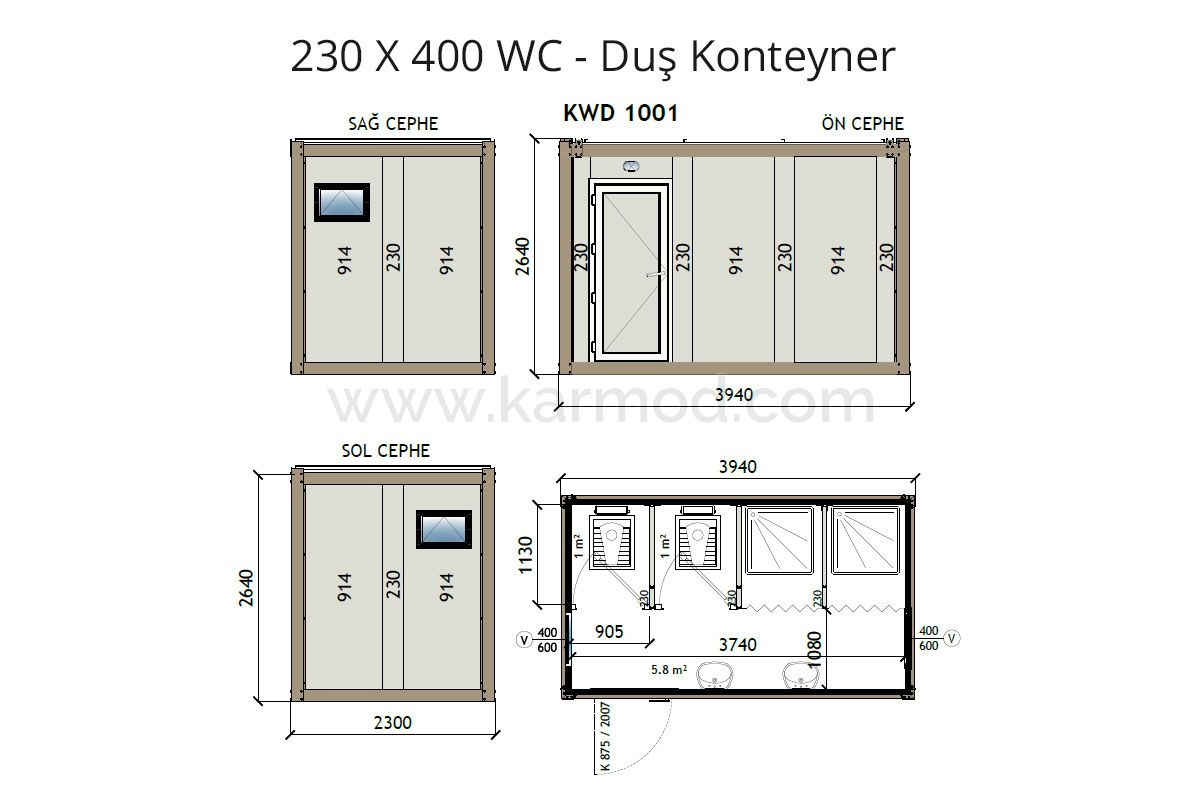 KW4 230X400 Shower Container