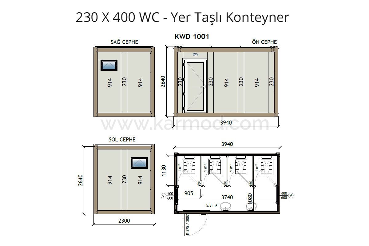 KW4 230X400 WC Container