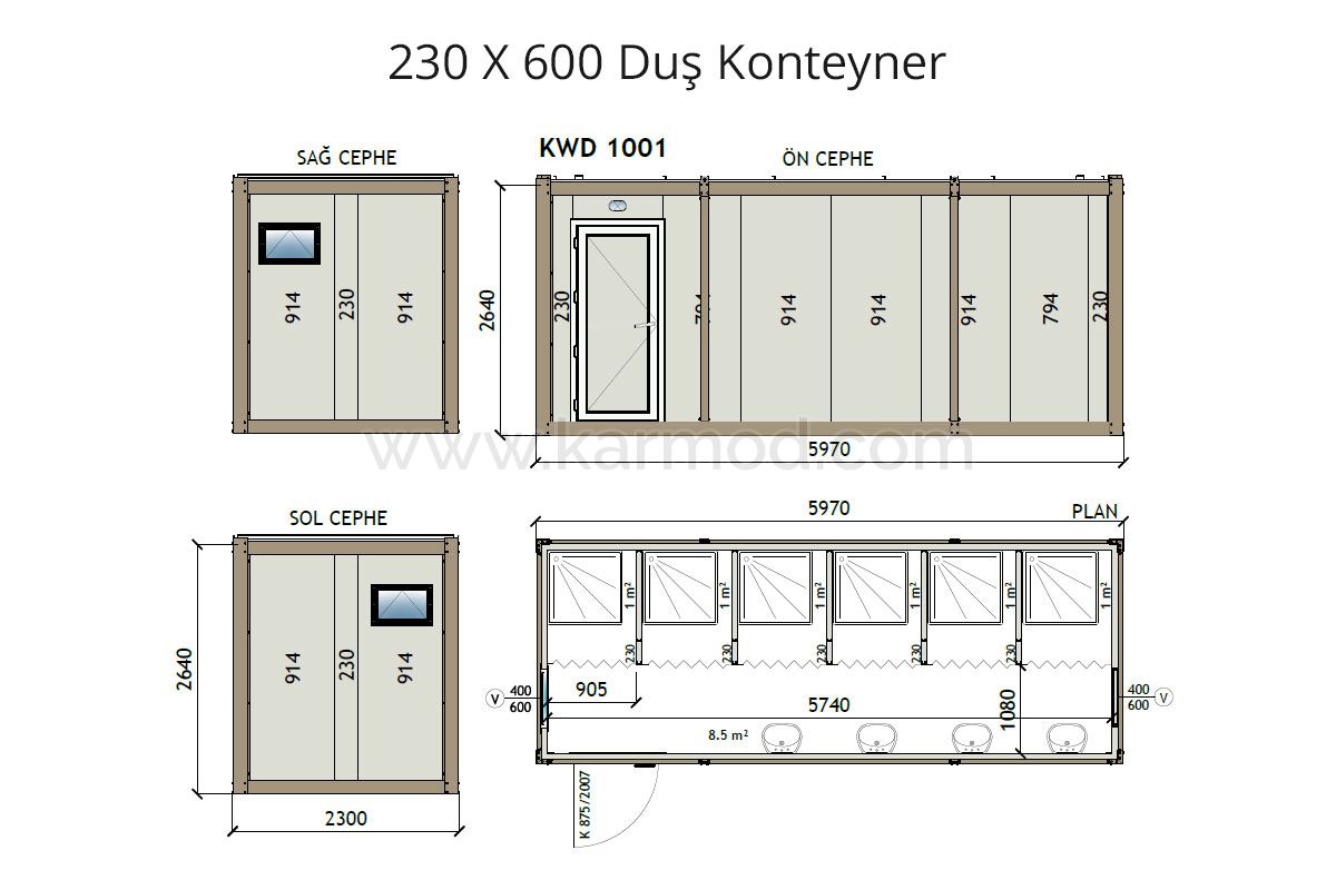 KW6 230X600 Shower Container