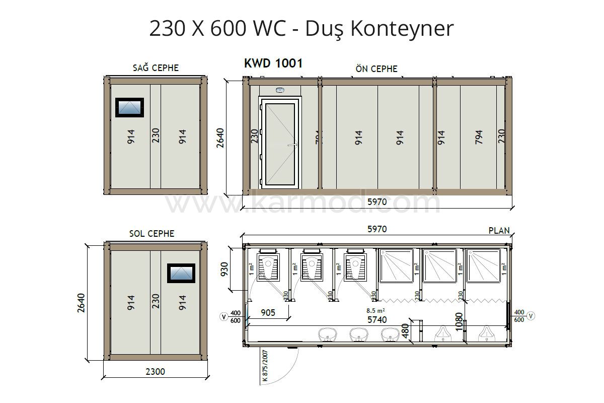 KW6 230X600 Wc - Shower Container