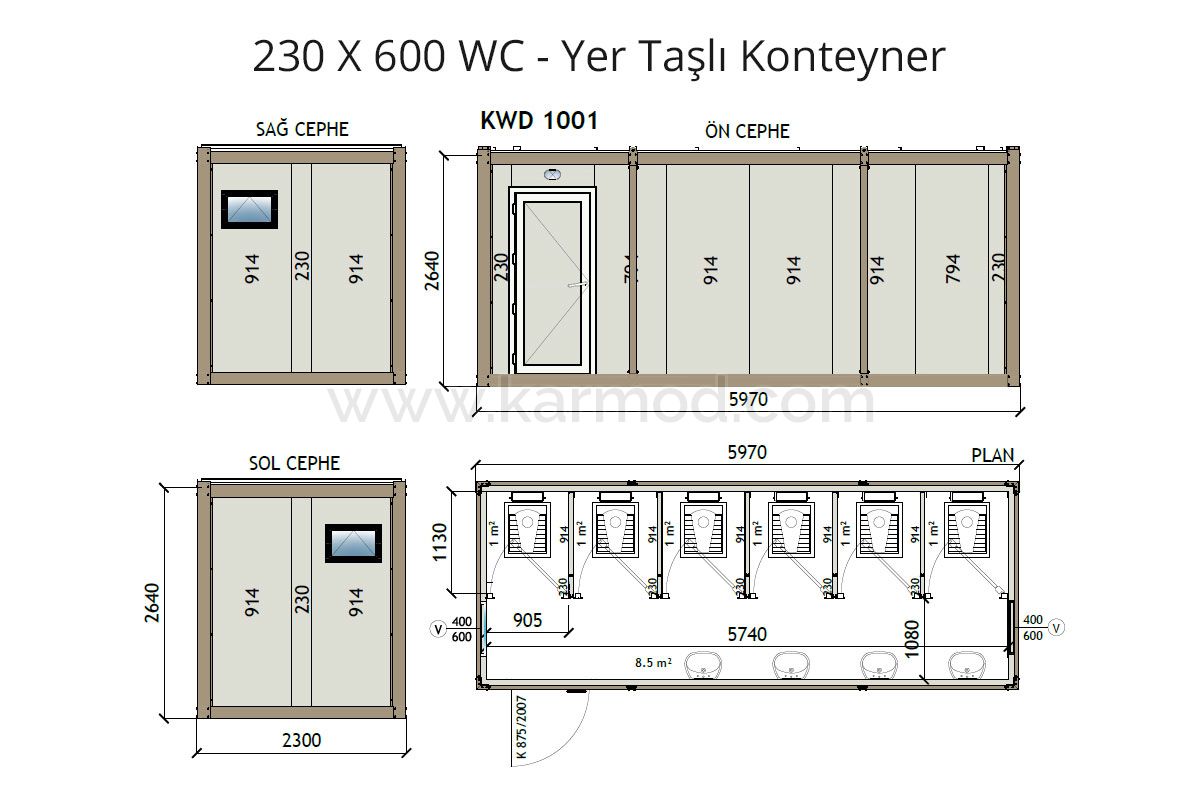 KW6 230X600 Wc Container